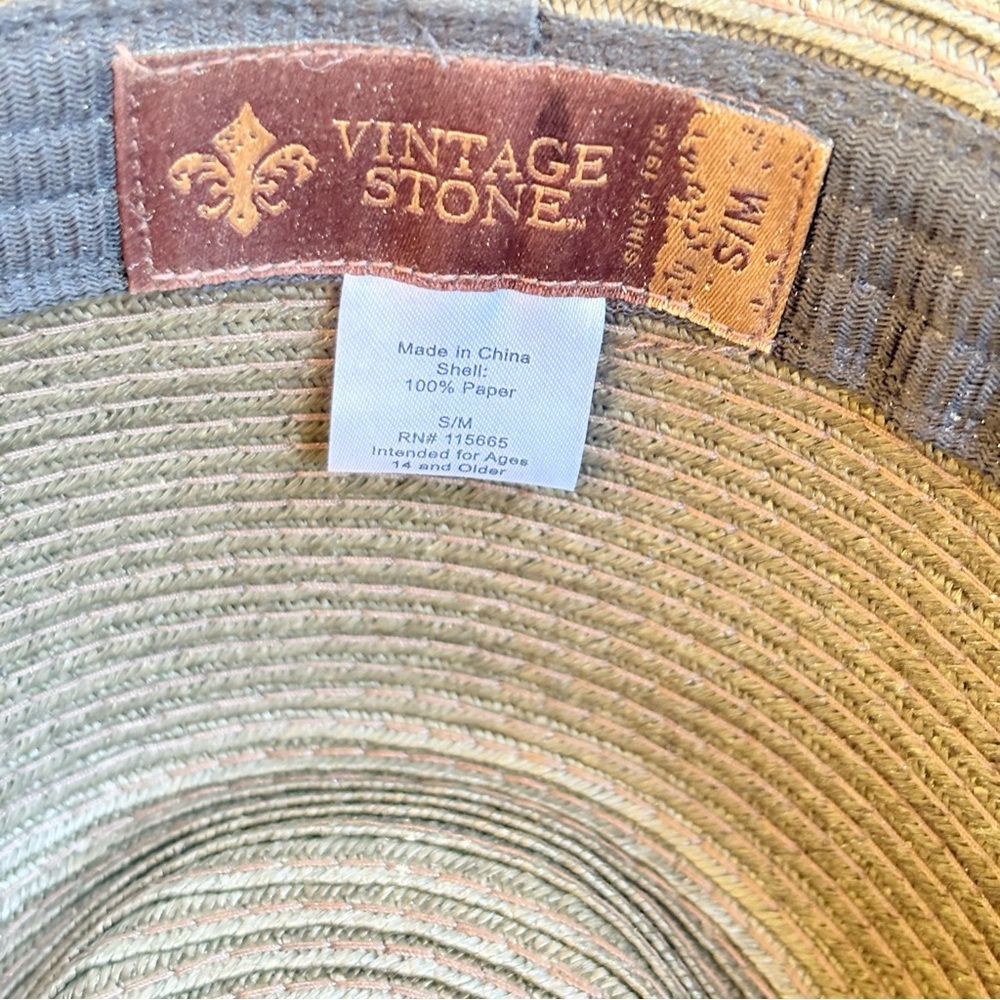 Vintage Stone Fedora Brown Red White Stripe 100% Paper Women S/M - Picture 6 of 6